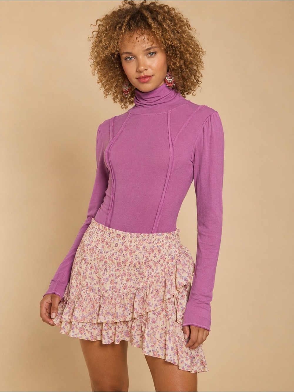 POL Lavender Ribbed Reverse Seam Bodysuit